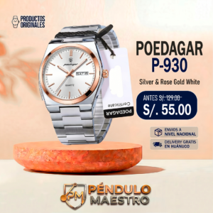 Reloj Poedagar 930 Classic - Acero Inox, Esfera Blanca y Detalles Oro Rosa